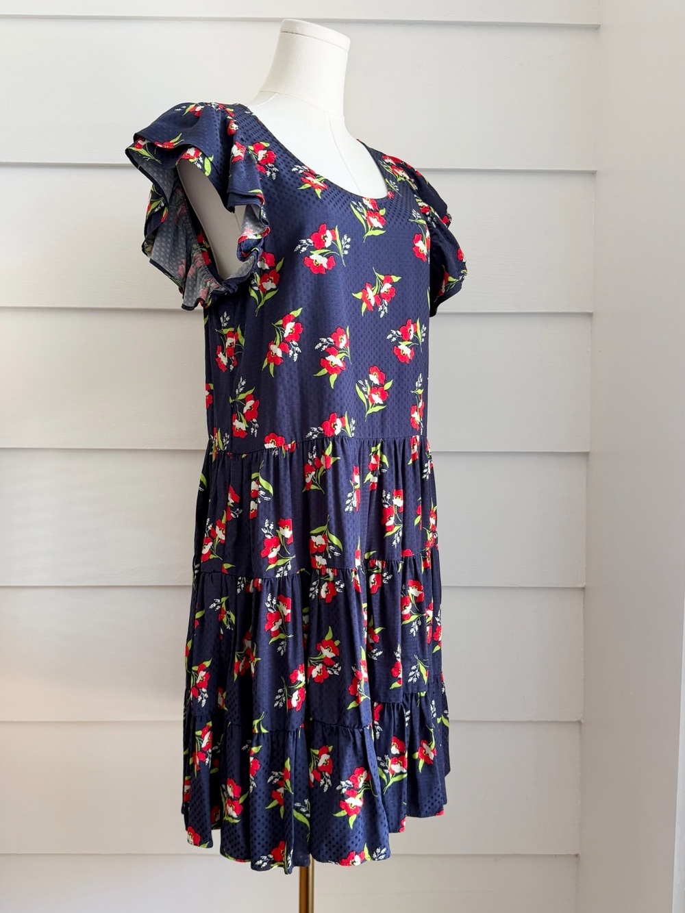 Jill Jill Stuart Midnight Floral Jacquard Flutter Sleeve Dress S - Picture 5 of 9
